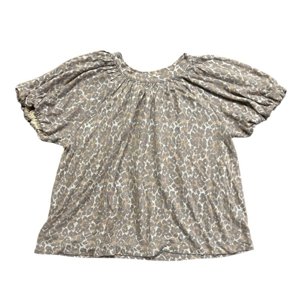 Anthropologie Maeve Top Women's Size L Leopard Animal Print Linen Bubble Sleeves